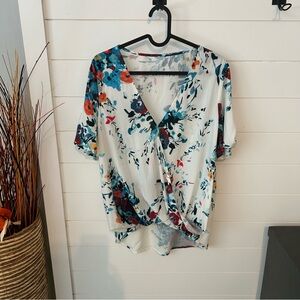 Floral faux wrap blouse